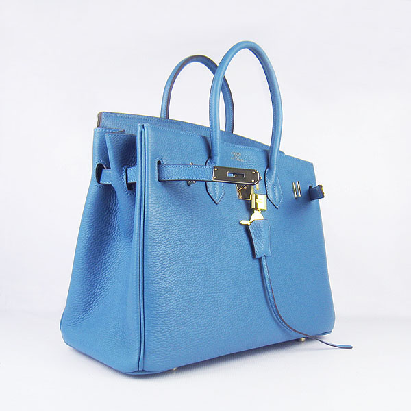 High Quality Fake Hermes Birkin 35CM Togo Leather Bag Middle Blue 6089 - Click Image to Close